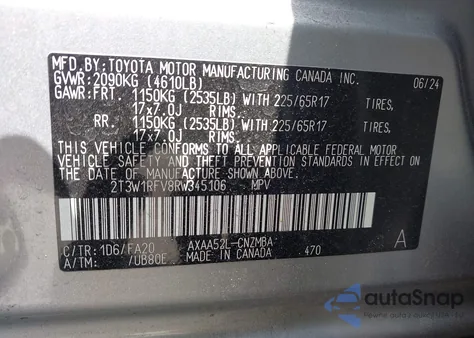 2024 Toyota Rav4 Xle из США, поврежденный, VIN 2T3W1RFV8RW345106